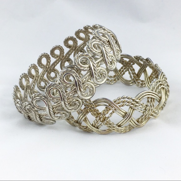 Jewelry - Pair of Woven Braided Twisted Metal Bangles